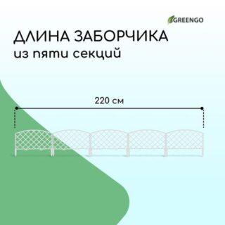 Ограждение декоративное, 35 × 220 см, 5 секций, пластик, белое, romanika, greengo