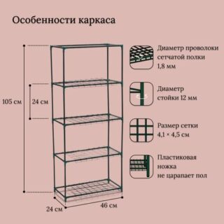 Парник-стеллаж, 4 полки, 105 × 24 × 46 см, металлический каркас d = 12 мм, чехол пленка 80 мкм, greengo